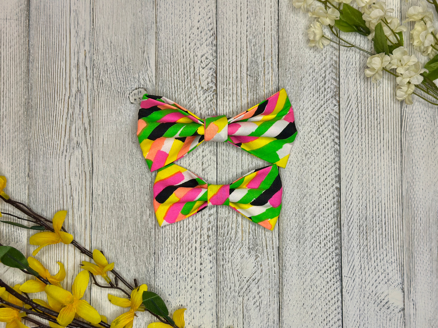 Neon Ice Striped Slip-on Bow Tie