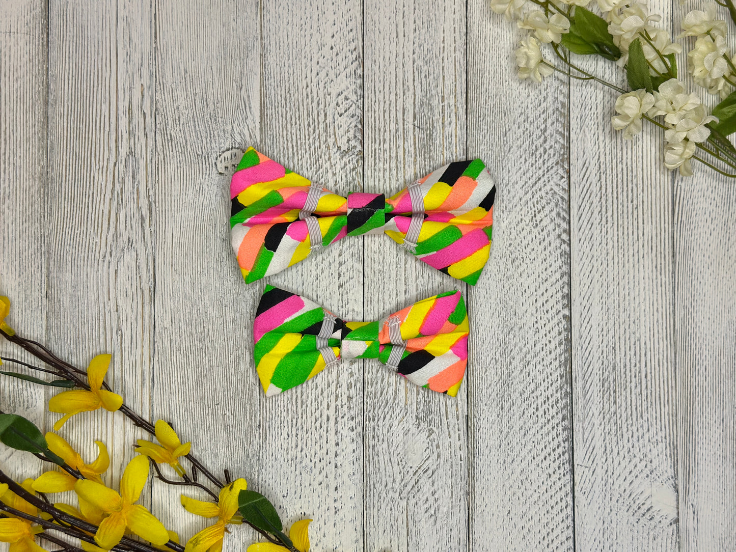 Neon Ice Striped Slip-on Bow Tie