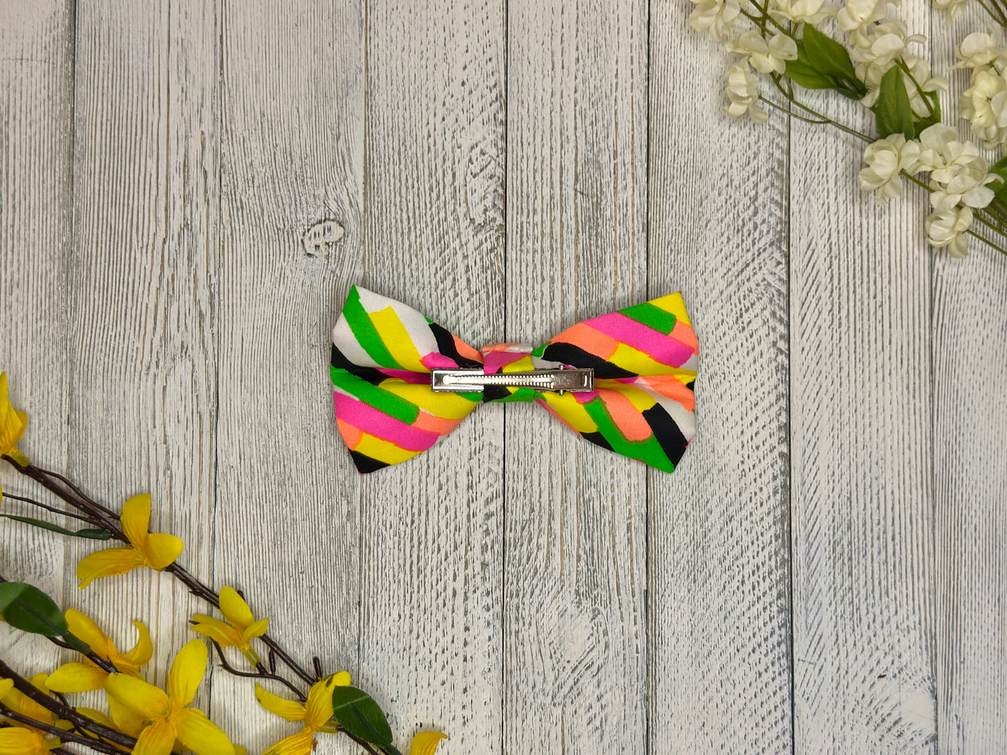 Neon Ice Striped Clip-on Bow Tie