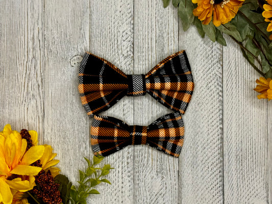 Pumpkin Plaid Clip-on Bow Tie