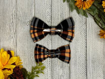 Pumpkin Plaid Clip-on Bow Tie