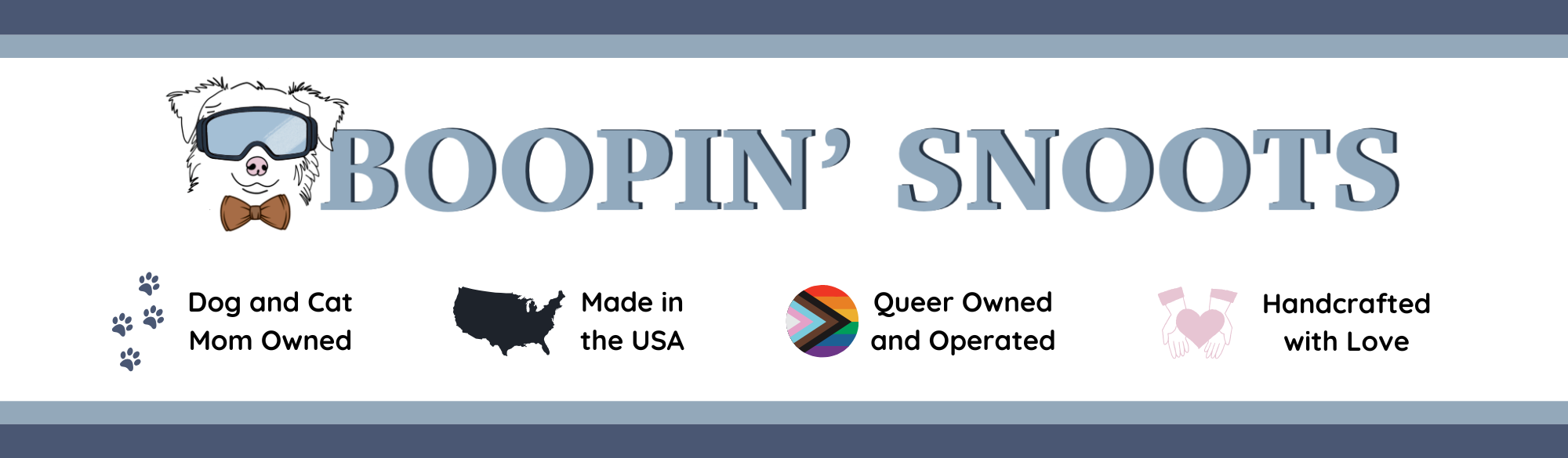 Logo and branding elements for 'Boopin' Snoots' on a white background