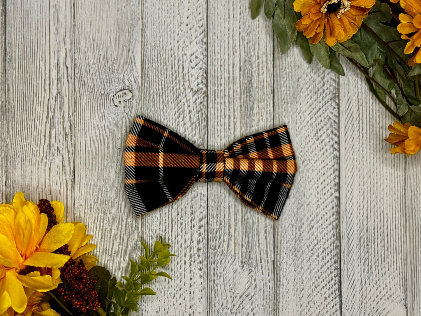 Pumpkin Plaid Clip-on Bow Tie