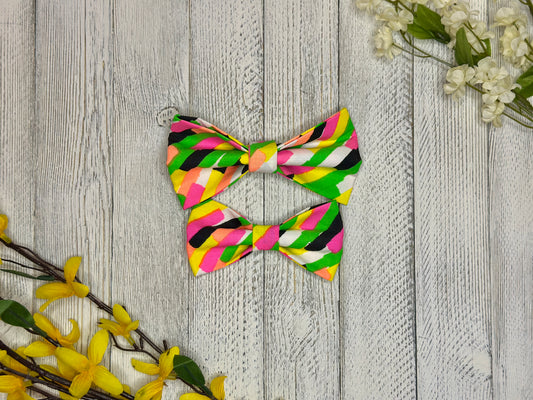 Neon Ice Striped Slip-on Bow Tie