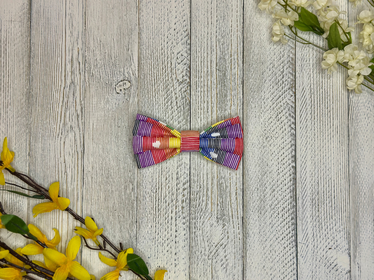 Striped Rainbow Clip-on Bow Tie