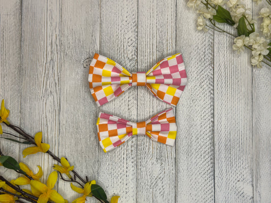 Retro Checkered Clip-on Bow Tie