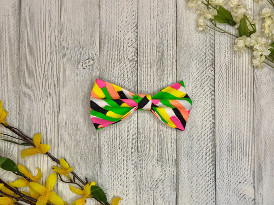 Neon Ice Striped Clip-on Bow Tie