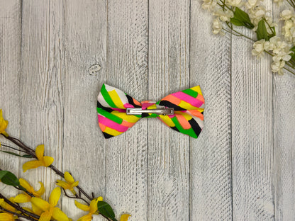 Neon Ice Striped Clip-on Bow Tie