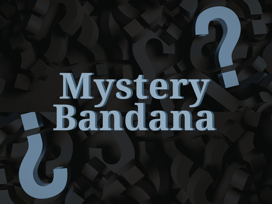 Text 'Mystery Bandana' with question marks on a dark background