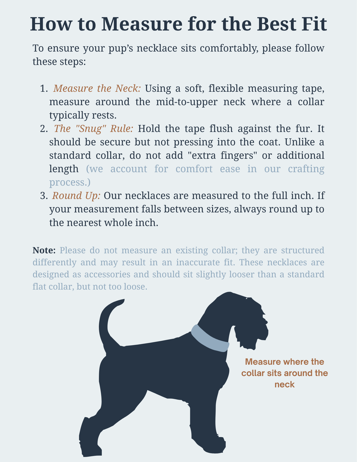 Instructions on how to measure a dog's neck for a pet beaded necklace